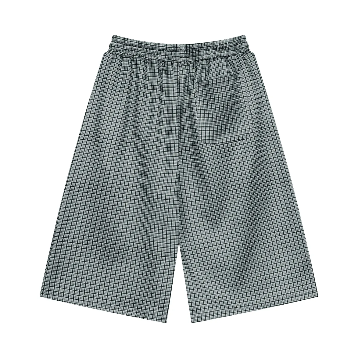 Baggy Plaid Shorts in Grey — back view
