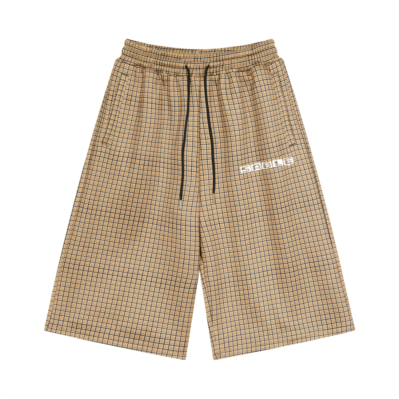 Baggy Plaid Shorts in Light Brown