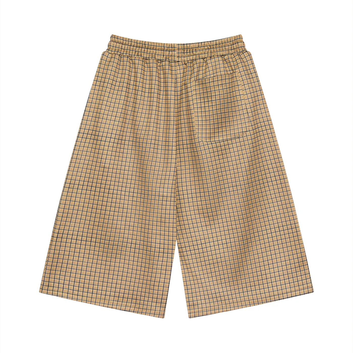 Baggy Plaid Shorts in Light Brown — back view