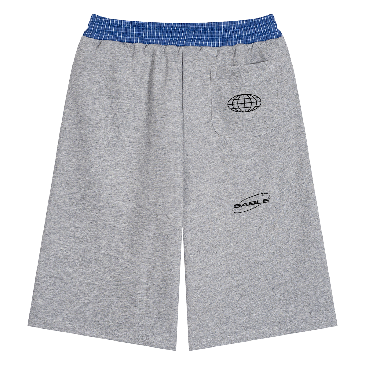 Baggy Double Waisted Track Shorts in Gray / Blue — back view